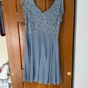 J Kara Beaded Slate Blue Midi Dress